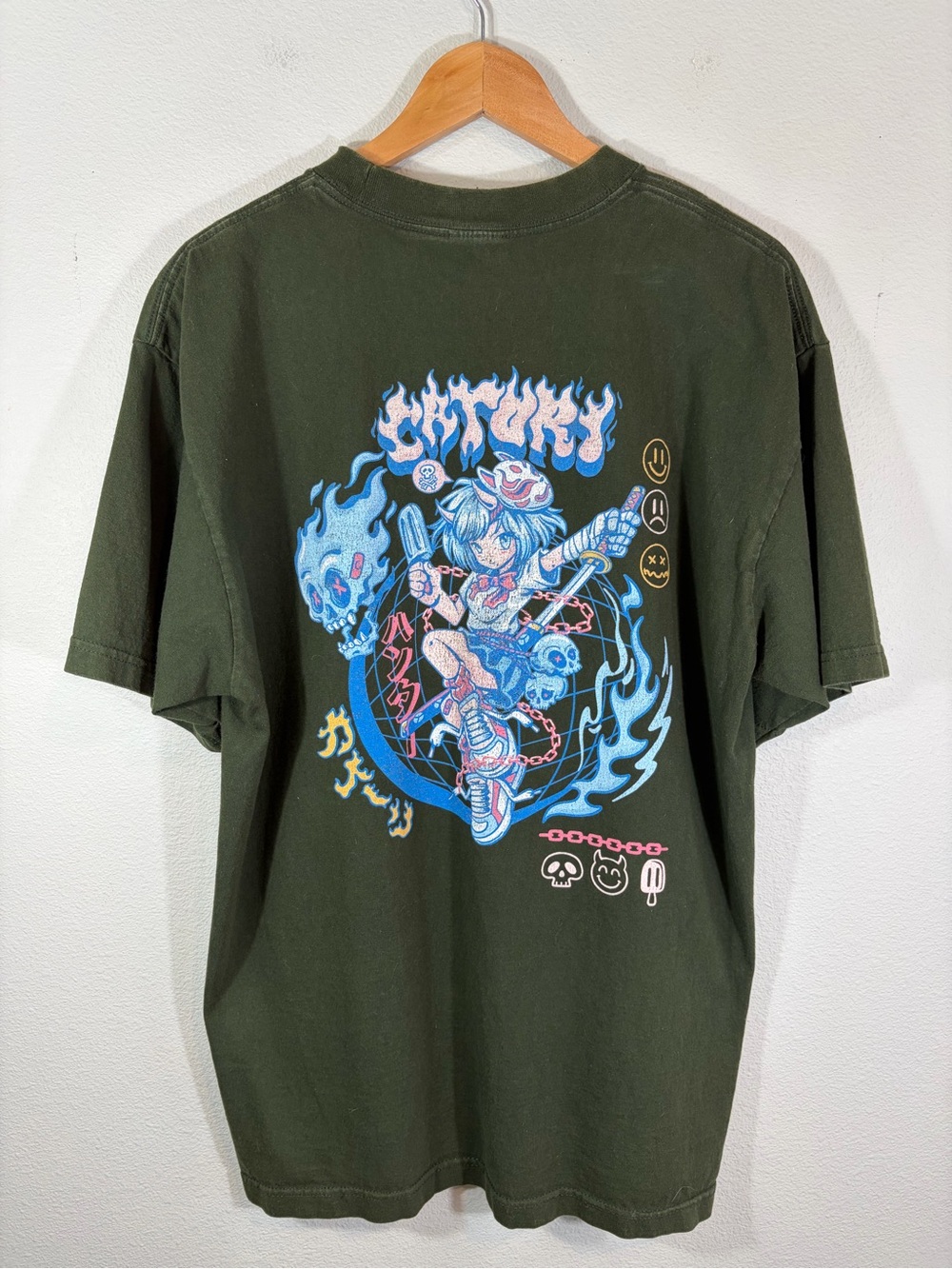 Catori Dark Green Ghost Anime Graphic T-Shirt w/ Back Print